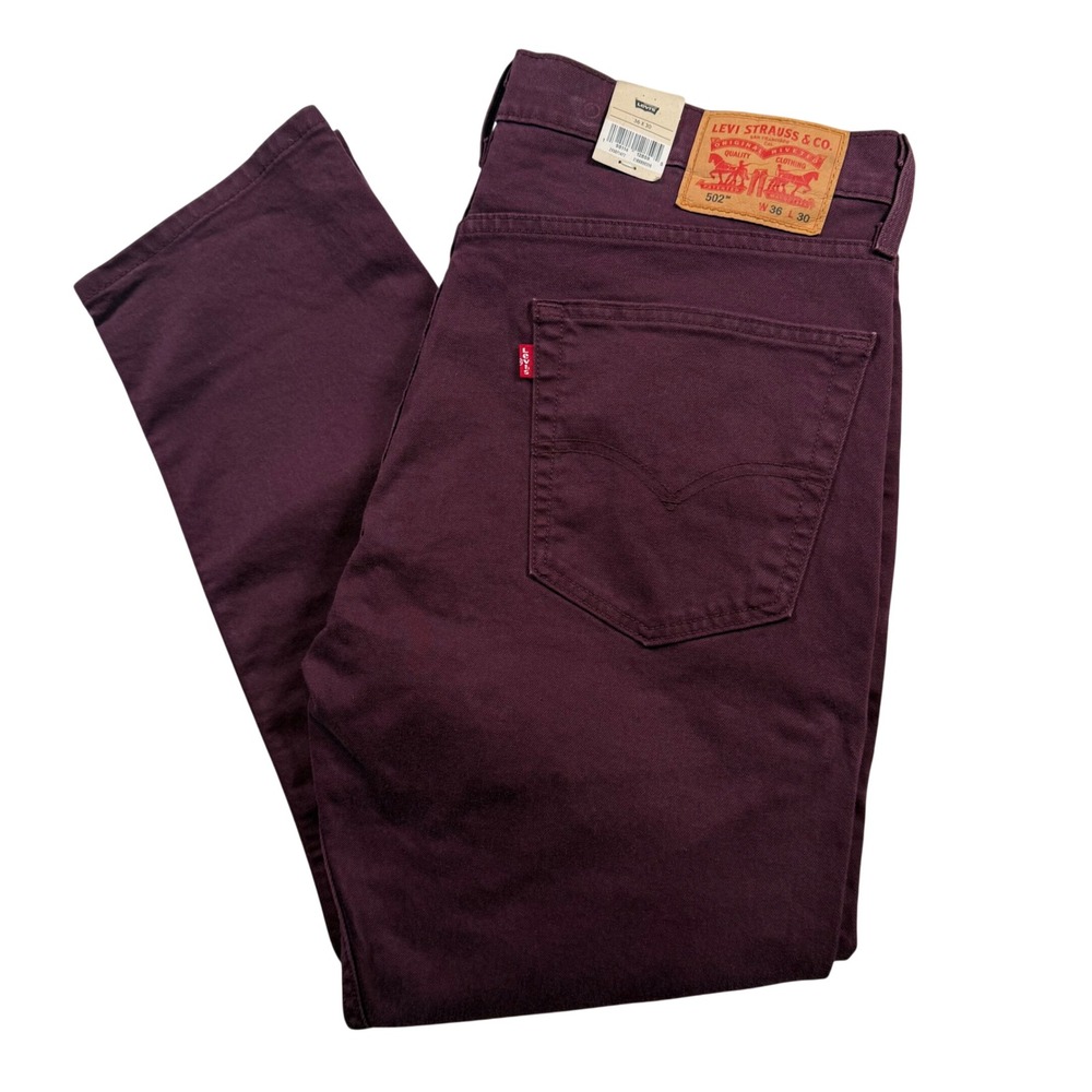 NEW Levis 502 Taper Pants Mens 36x30 Burgundy Red Stretch Twill Cotton Chino
